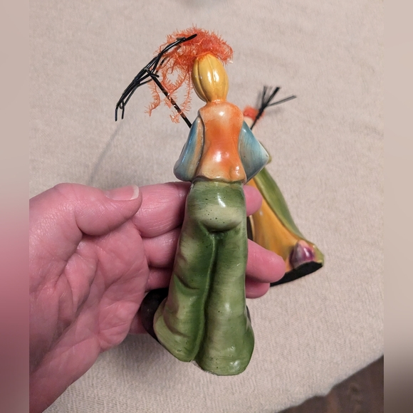 Clown Figurine Primitive Resin Shabby Umbrella Fuzzy Hair Broomstick Characters - Picture 3 of 6